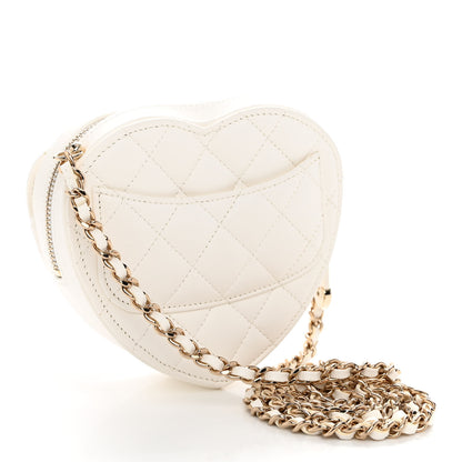 Chanel Lambskin Quilted CC In Love Heart Clutch With Chain White 3 of 10