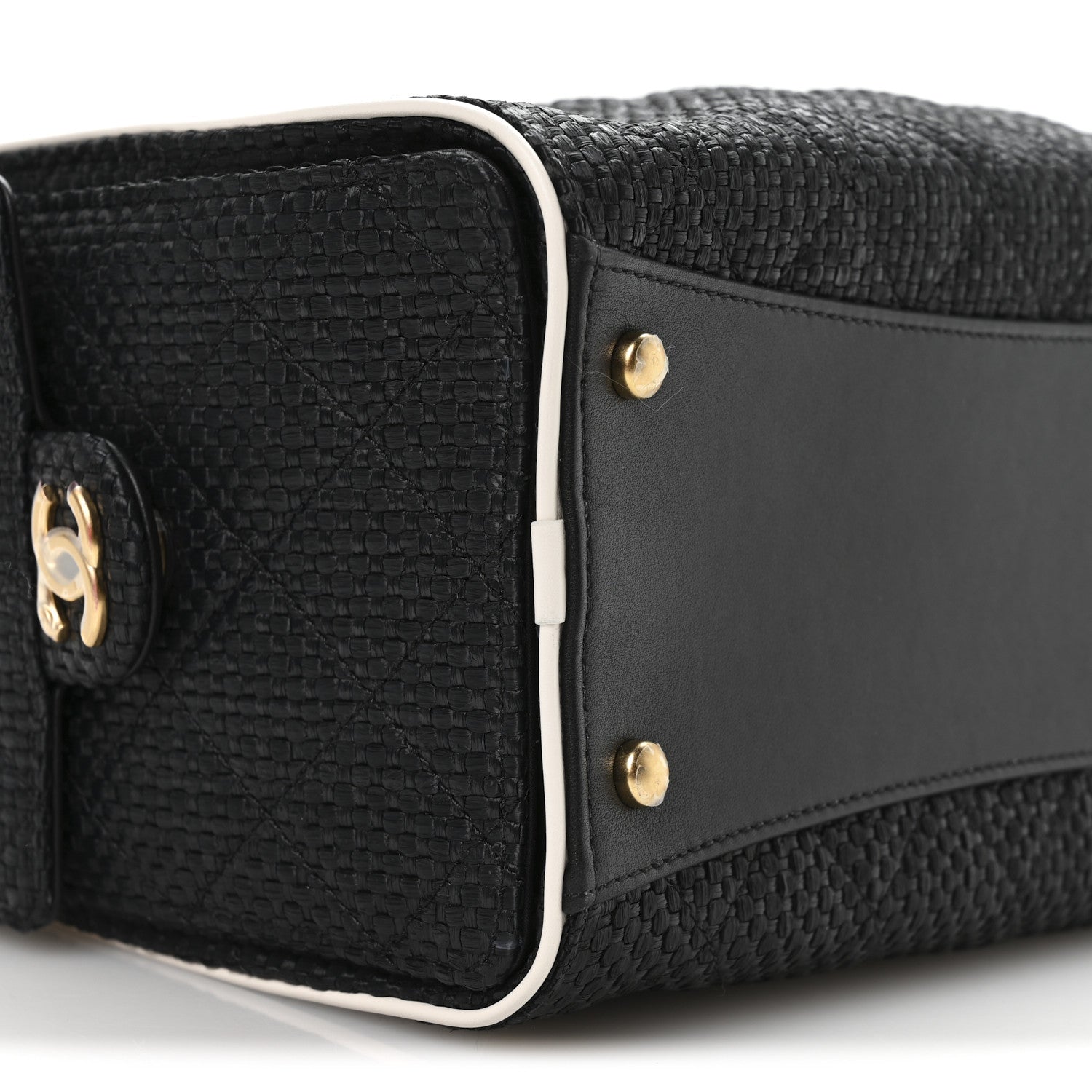Chanel Braided Raffia Calfskin Small Chanel 25 Handbag Black White 17 of 19