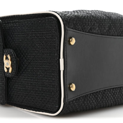 Chanel Braided Raffia Calfskin Small Chanel 25 Handbag Black White 17 of 19
