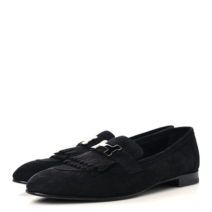 Hermes Suede Goatskin Womens Royal Loafers 41 Black 4 of 10