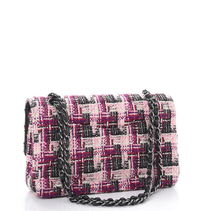 Chanel Tweed Quilted Medium Double Flap Pink Black 4 of 12