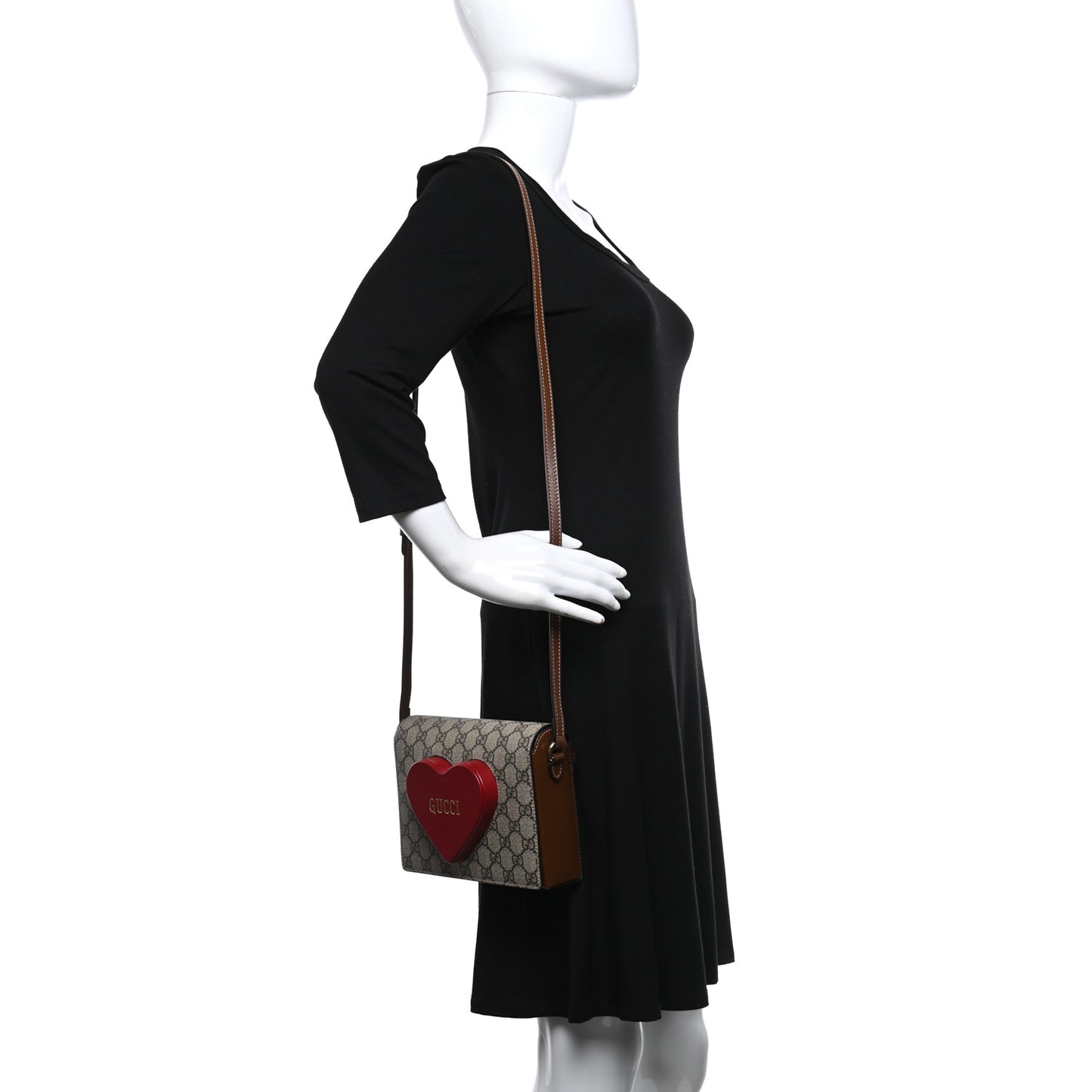 GG Supreme Monogram Script Logo Heart Crossbody Bag Beige Brown