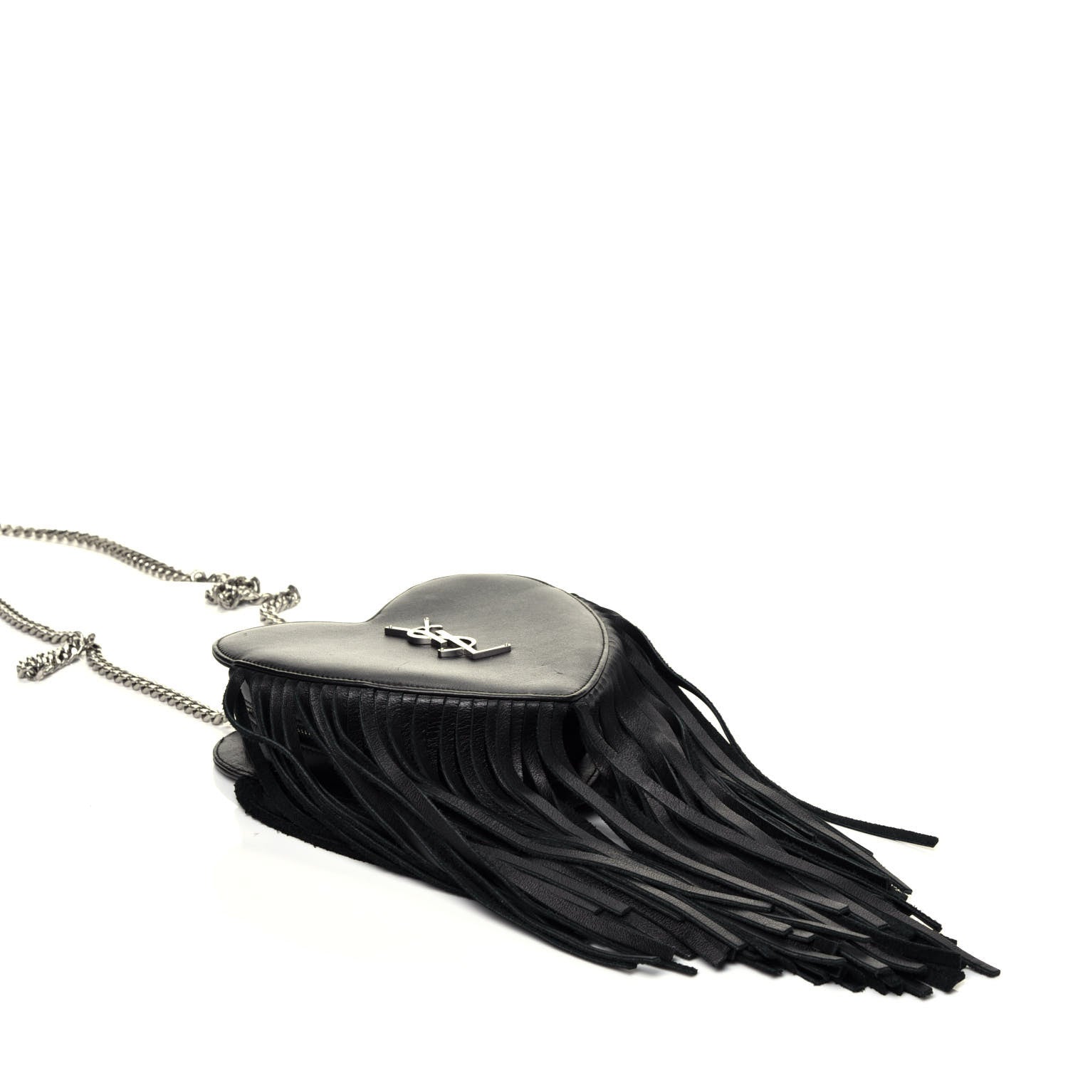 Saint Laurent Calfskin Fringe Small Monogram Love Shoulder Bag Black 4 of 9