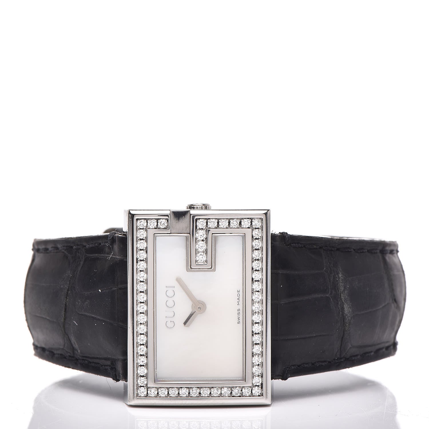 Gucci Stainless Steel Alligator Diamond Bezel Mother of Pearl 31mm 100L Quartz Watch 3 of 7