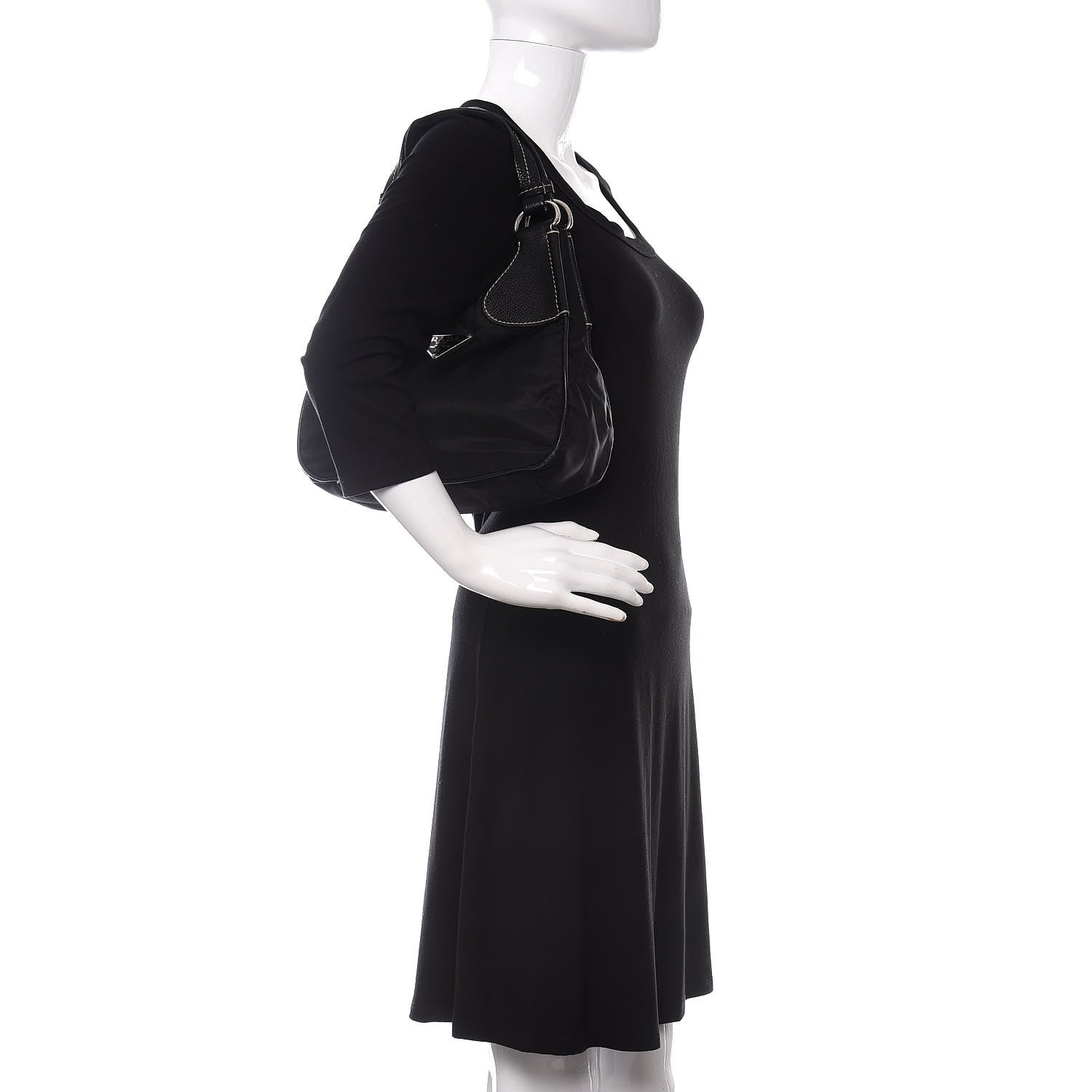 Prada Tessuto Light Nylon Vitello Daino Shoulder Bag Black 2 of 11