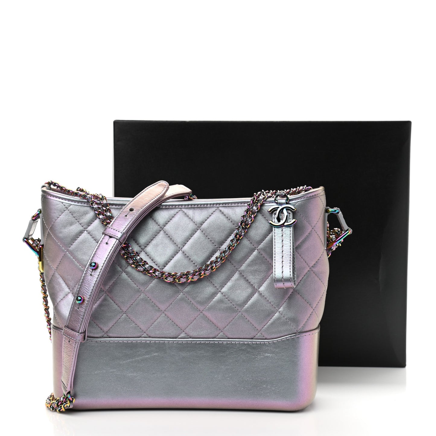 Iridescent Lambskin Calfskin Quilted Medium Gabrielle Hobo Light Purple