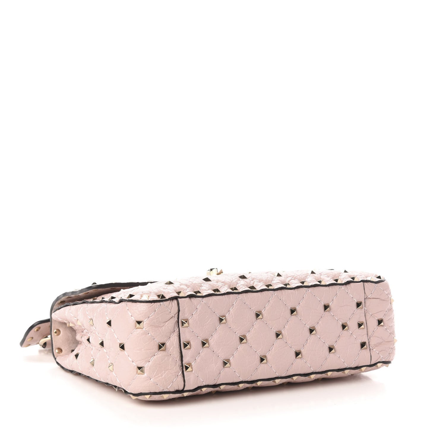 Craquele Nappa Medium Rockstud Spike Shoulder Bag Water Rose