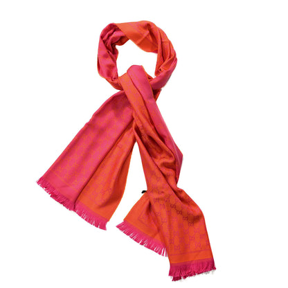 Gucci Wool GG Monogram Reversible New Sten Fringe Scarf Orange Pink 1 of 3