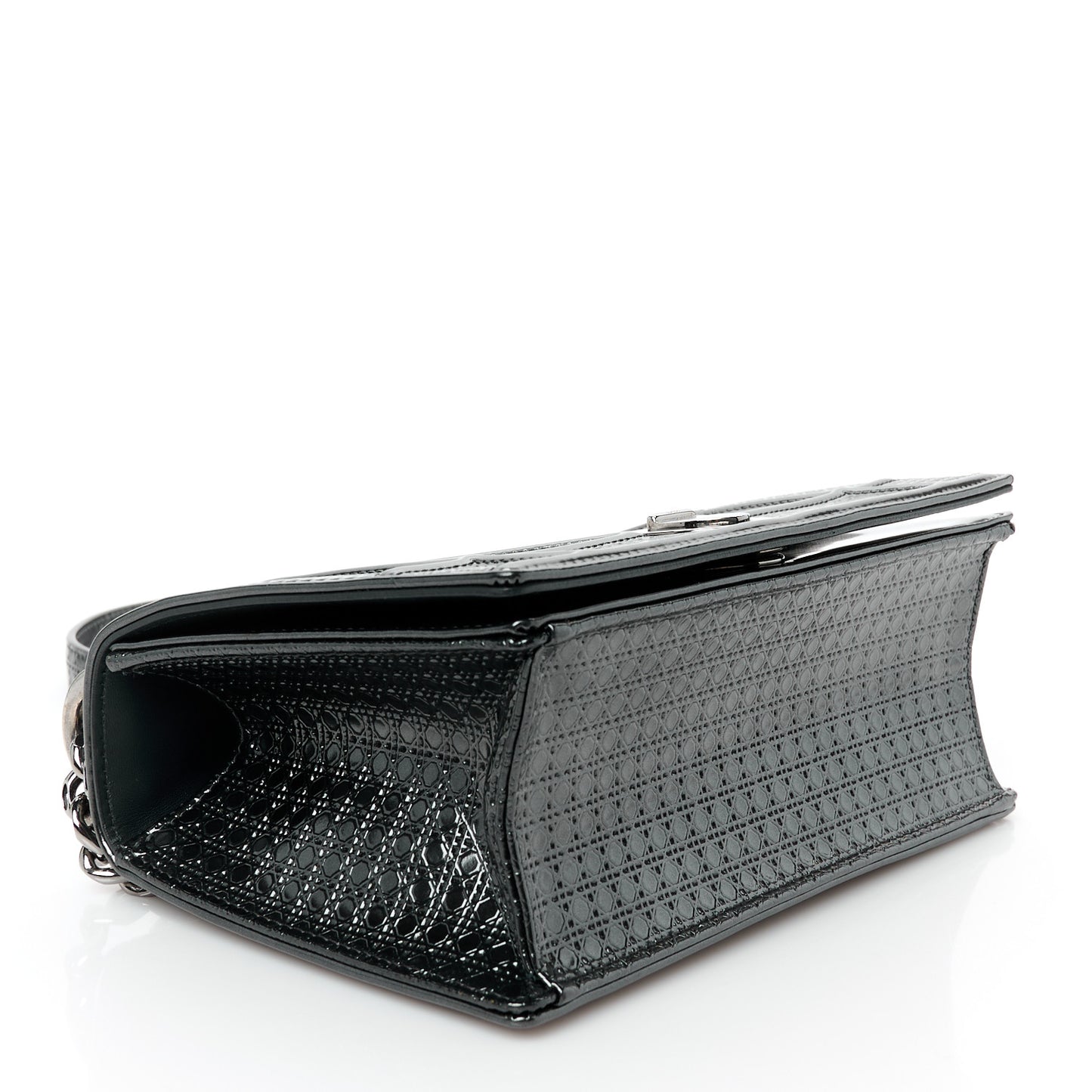 Metallic Patent Micro-Cannage Small Diorama Flap Bag Onyx Black