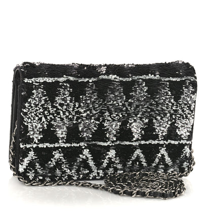 Chanel Sequin Wallet On Chain WOC Black Ecru White 3 of 10