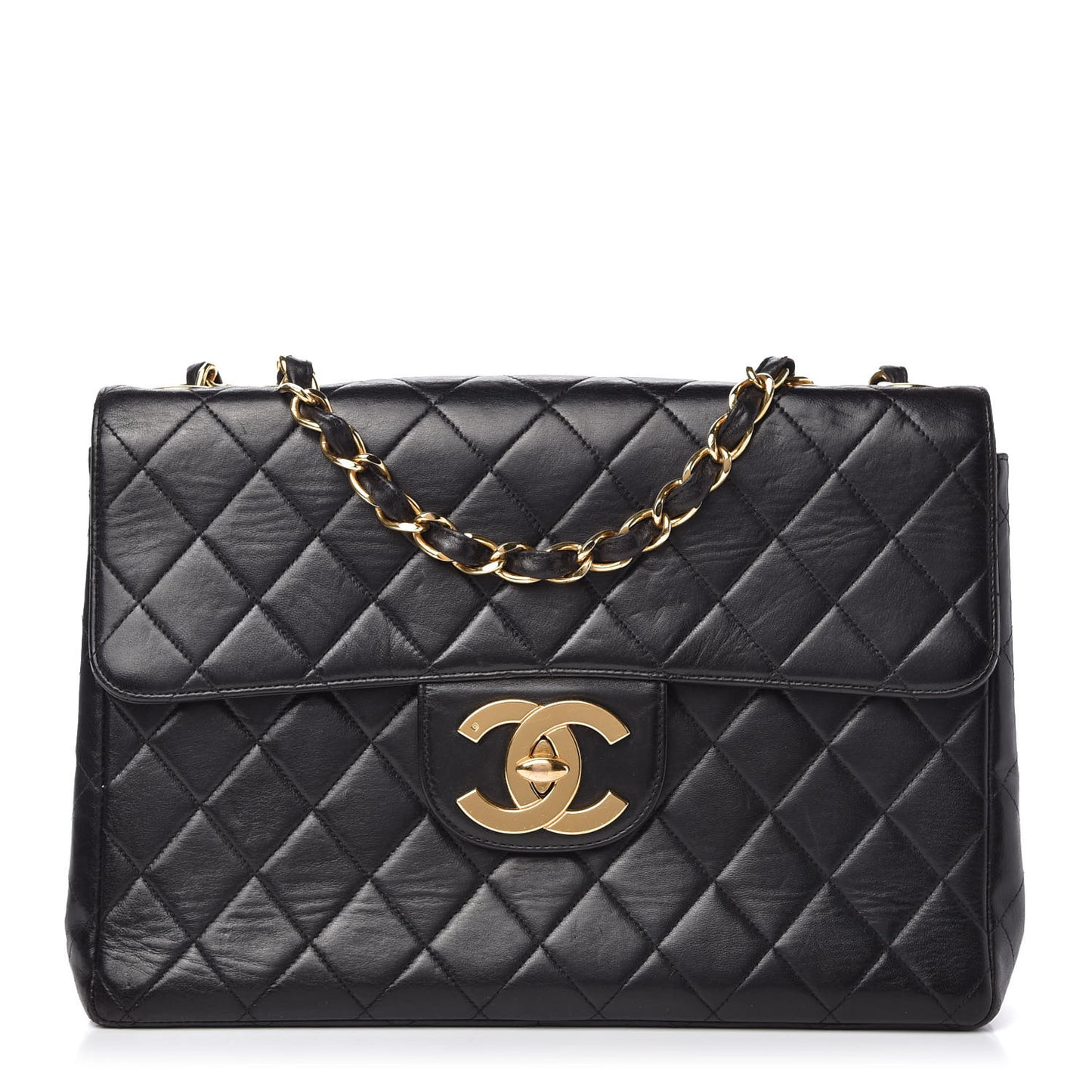 Lambskin Quilted XL Jumbo Single Flap Black