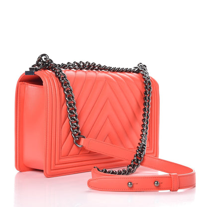 Chanel Calfskin Chevron Quilted New Medium Boy Flap Coral 3 of 8