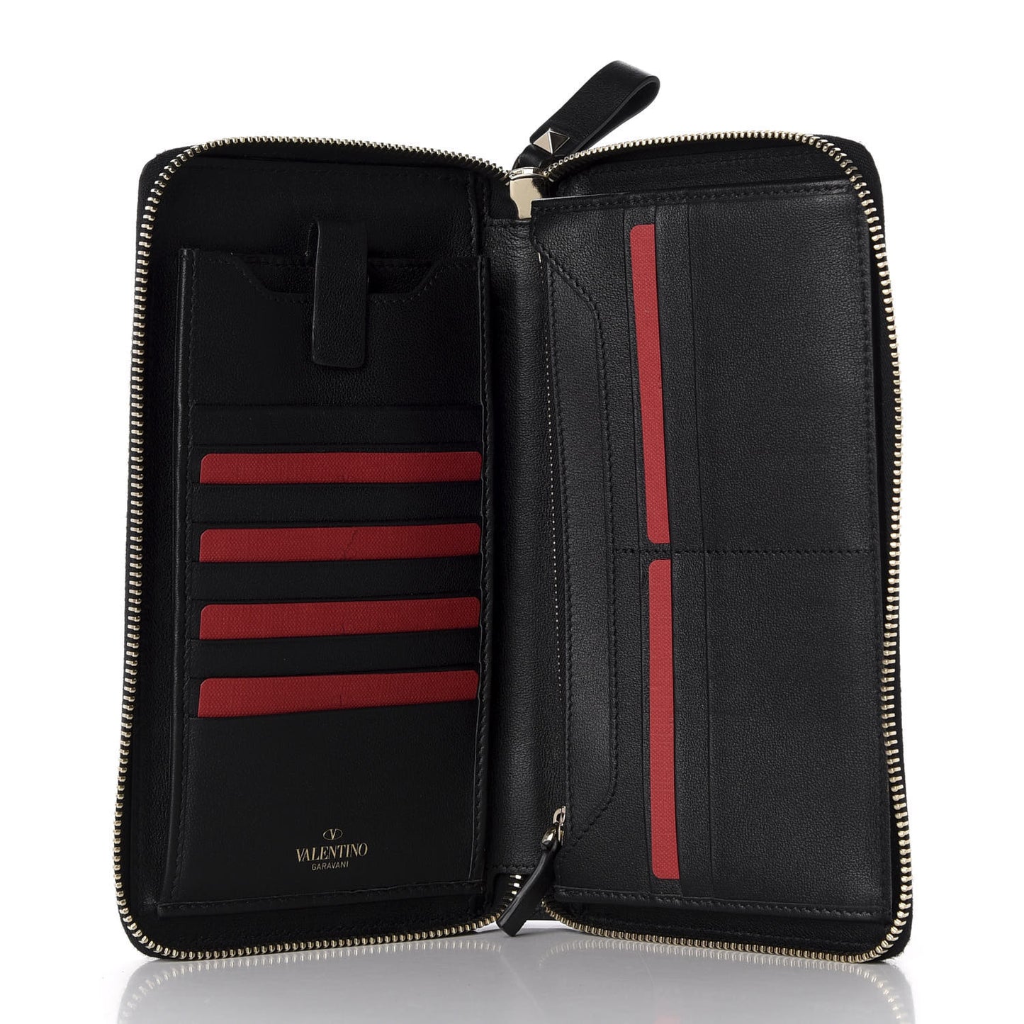Calfskin Rockstud Travel Wallet Black