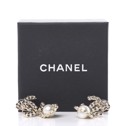 Chanel Crystal Pearl Pearls Coronation CC Drop Earrings Gold 5 of 5