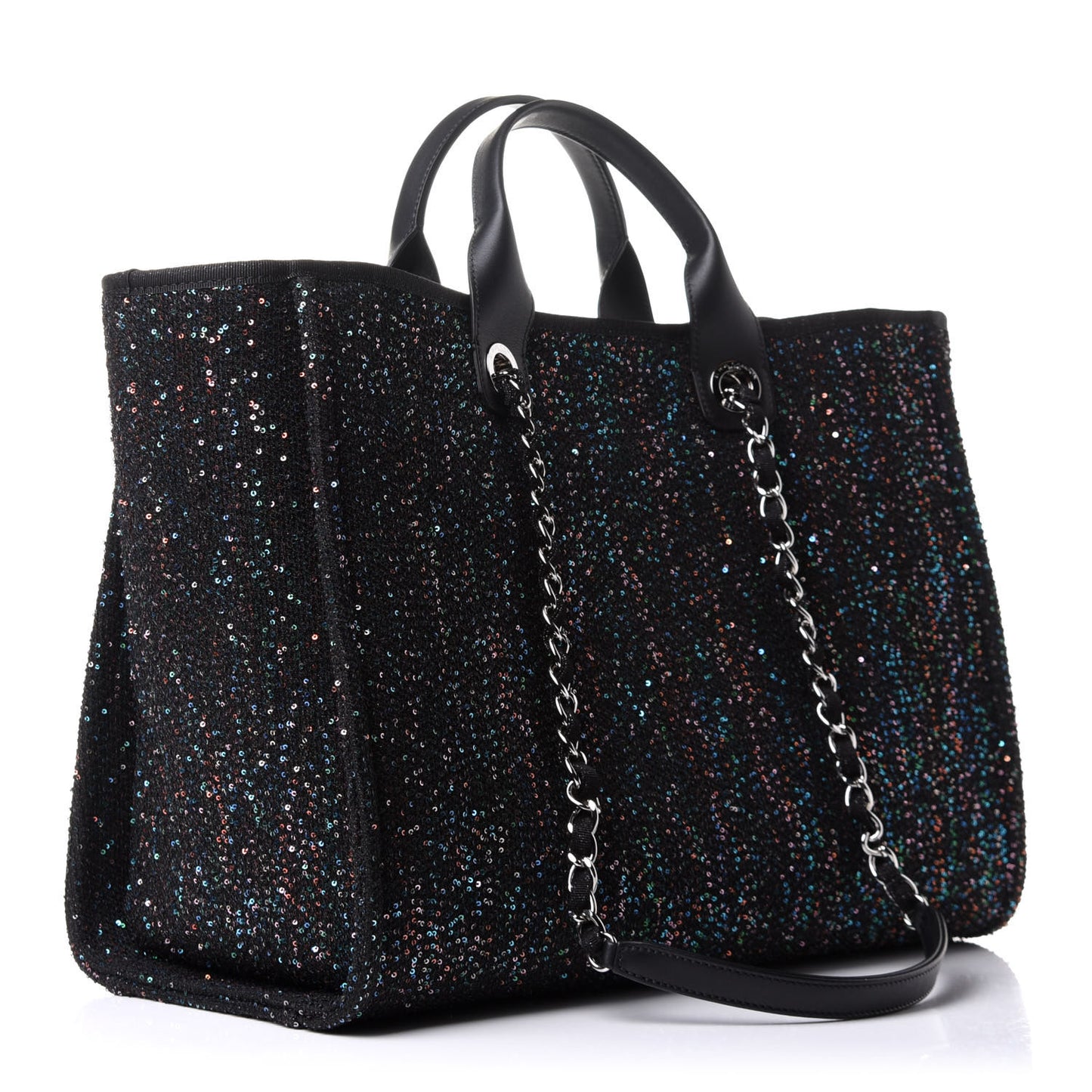Calfskin Sequin Medium Deauville Tote Black
