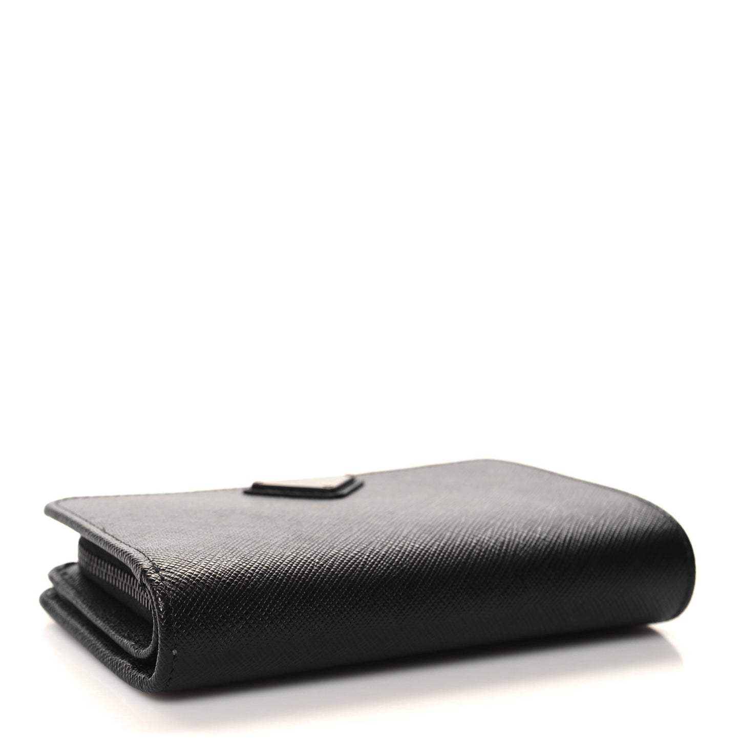 Saffiano Metal Compact Zip Around Wallet Black