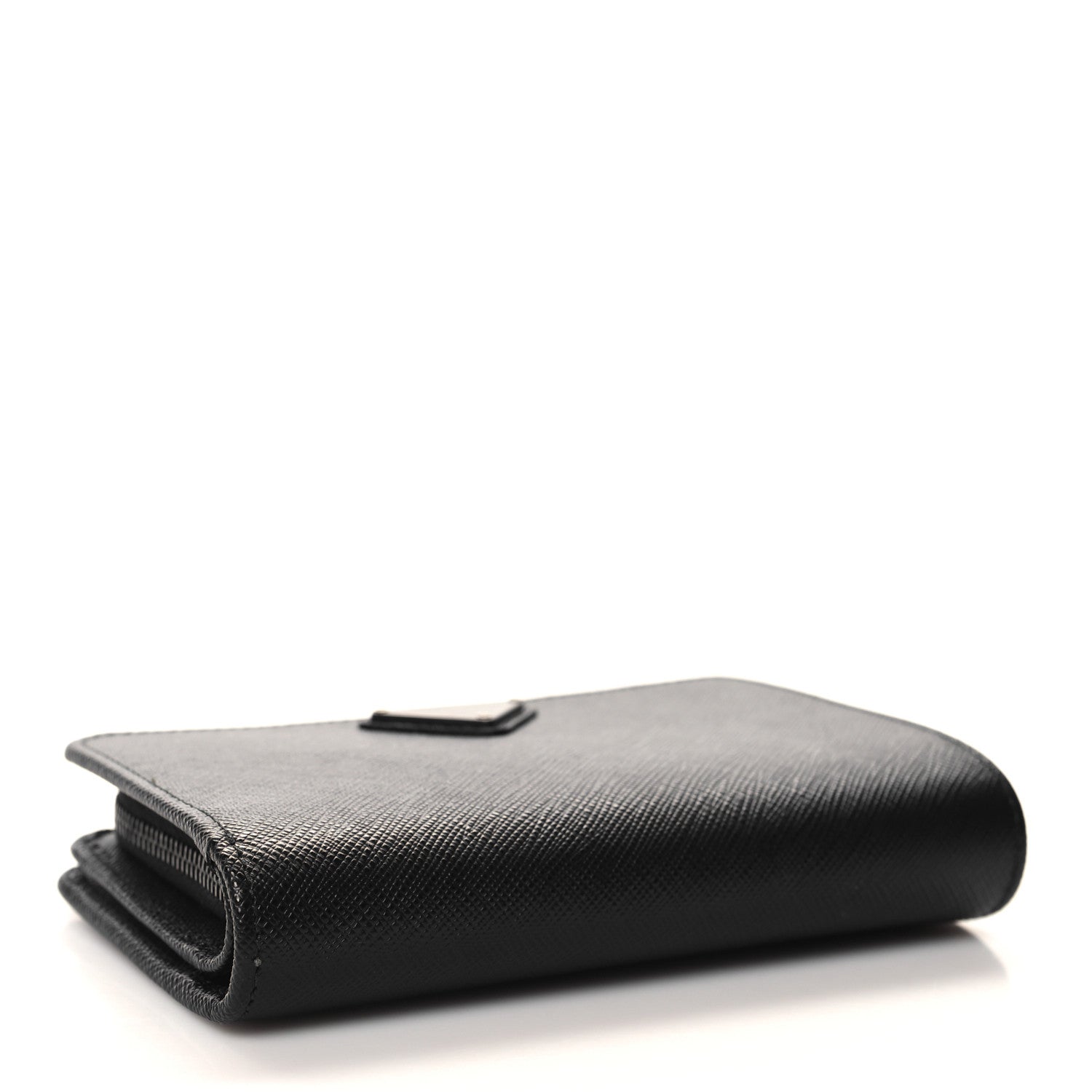 Prada Saffiano Metal Compact Zip Around Wallet Black 4 of 7