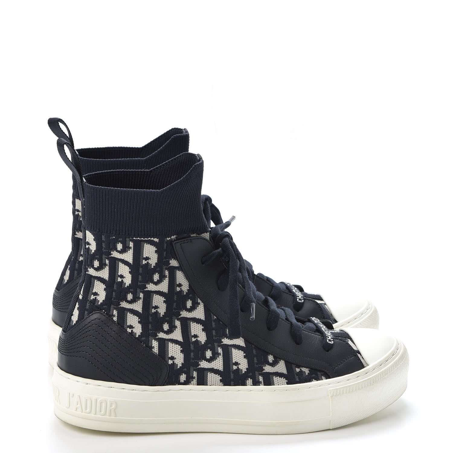 Christian Dior Technical Canvas Mesh Calfskin Womens Oblique Walk'n Dior High Top Sneakers 36.5 Deep Blue 4 of 11