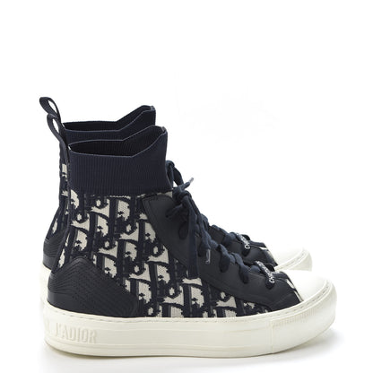 Christian Dior Technical Canvas Mesh Calfskin Womens Oblique Walk'n Dior High Top Sneakers 36.5 Deep Blue 4 of 11