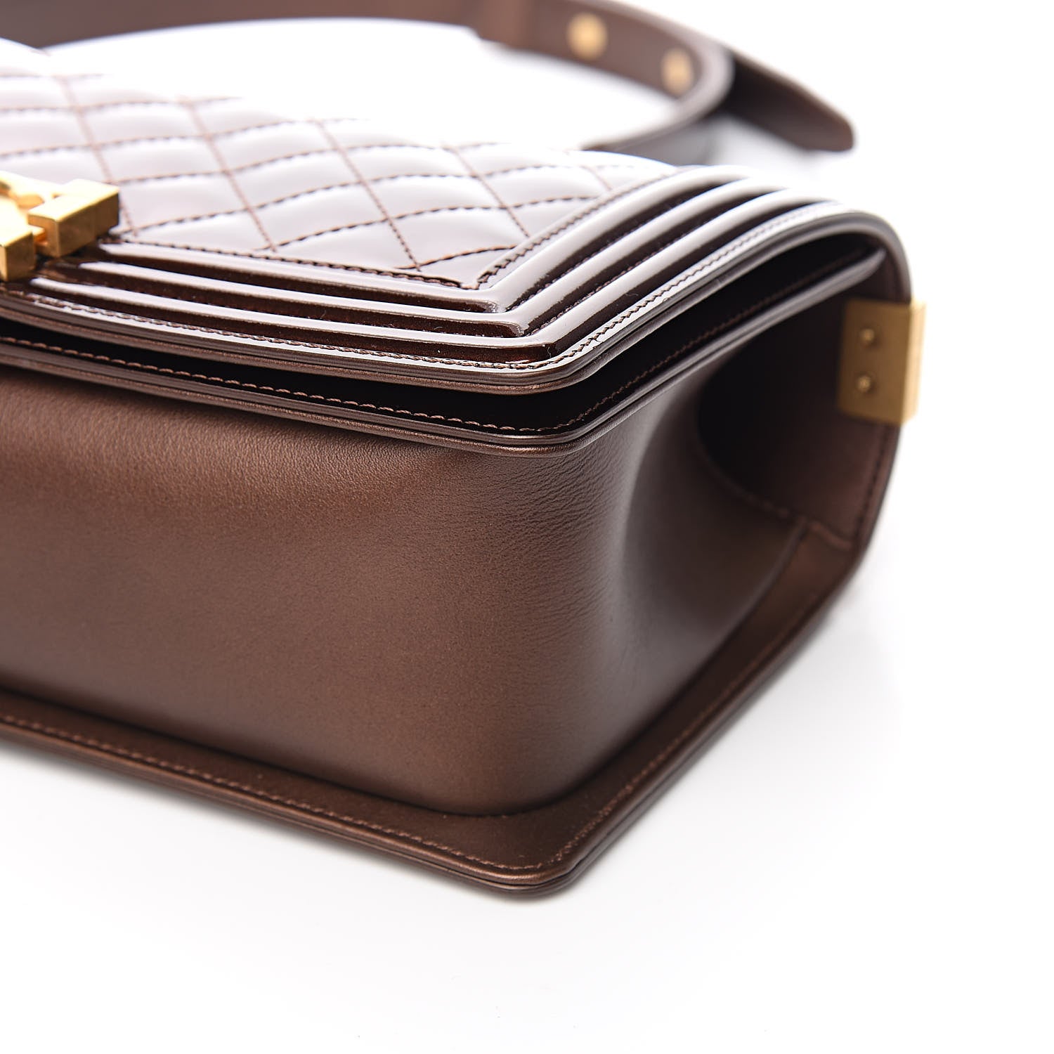 Chanel Metallic Patent Calfskin Quilted Medium Boy Flap Brown 9 of 11