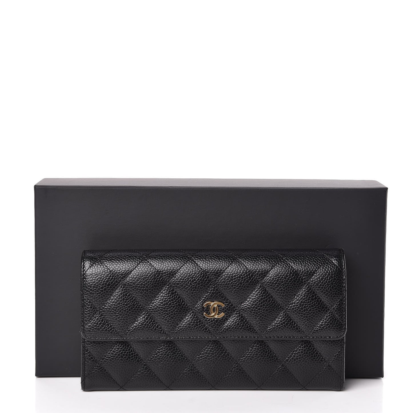 Caviar Quilted Large Gusset Flap Wallet Black