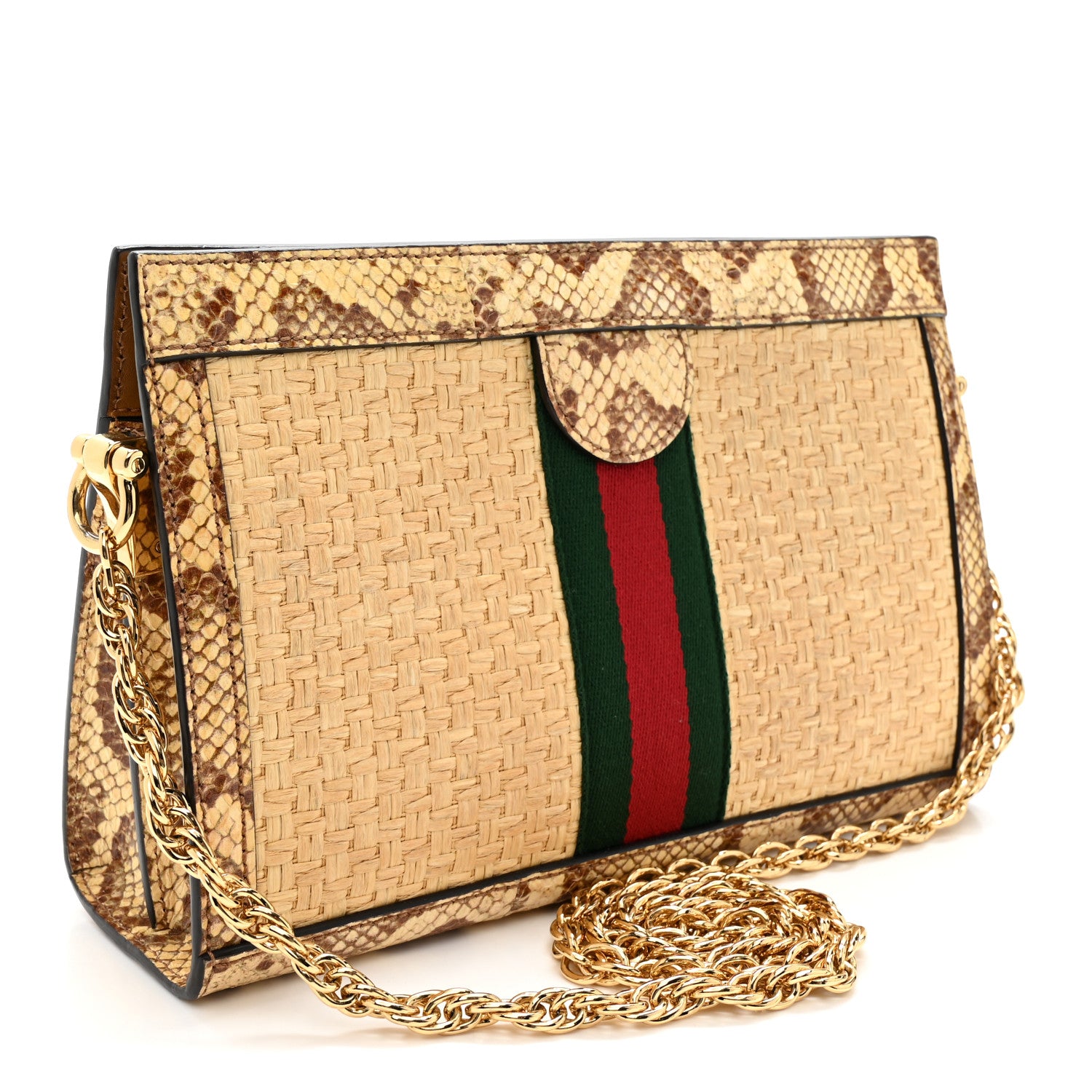 Gucci Raffia Elaphe GG Small Ophidia Chain Shoulder Bag Natural Cream Brown 3 of 10