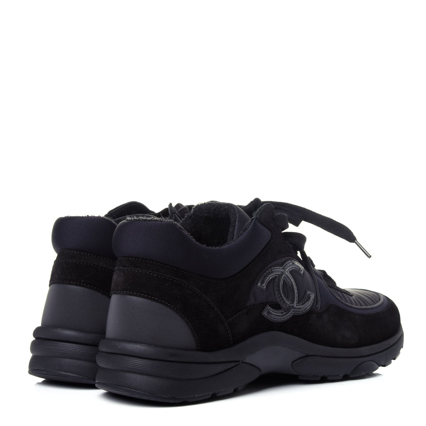 Nylon Calfskin Suede Calfskin CC Sneakers 38 Black