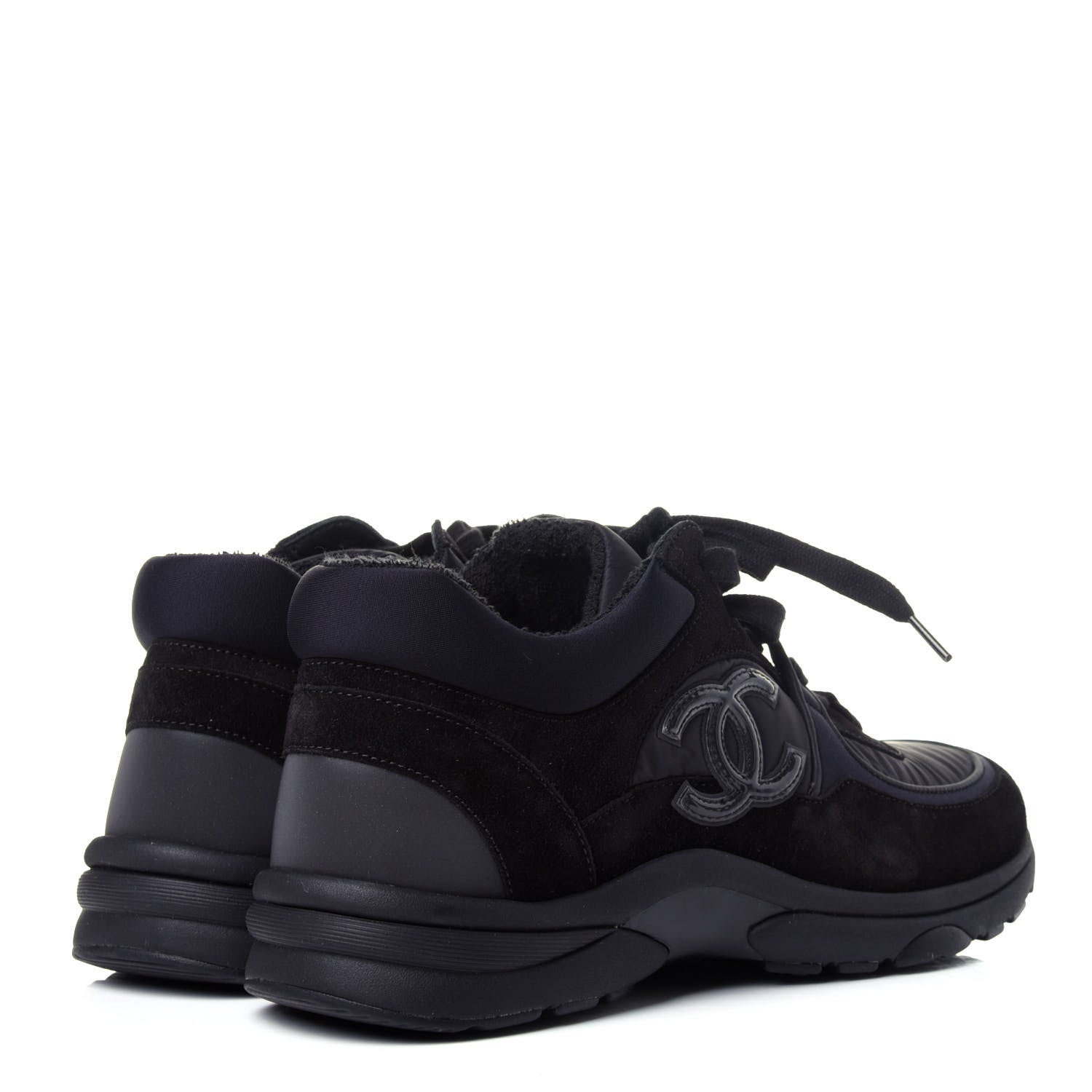 Chanel Nylon Calfskin Suede Calfskin CC Sneakers 38 Black 4 of 11