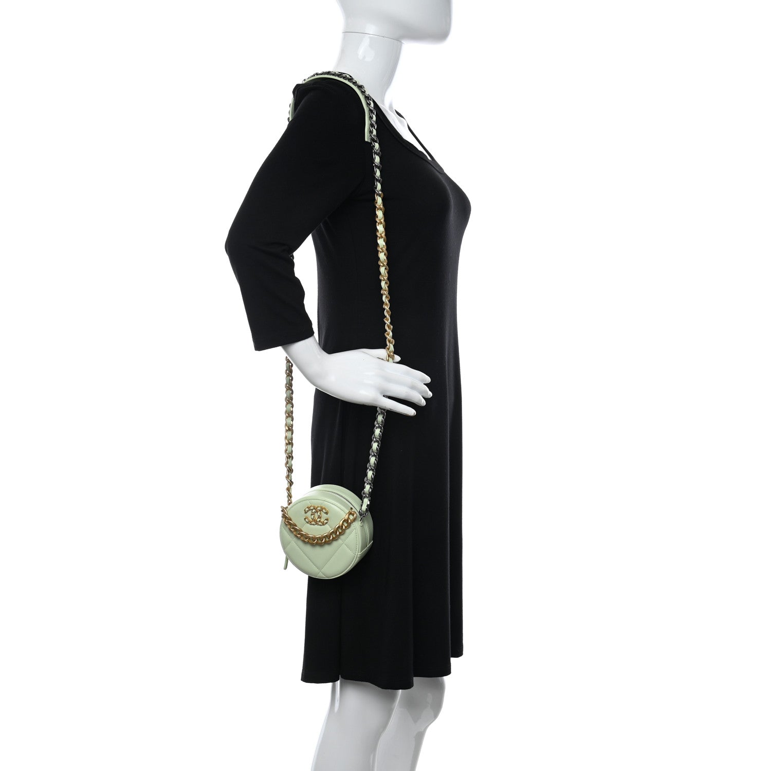 Chanel Lambskin Quilted Chanel 19 Round Clutch With Chain Light Green 2 of 11