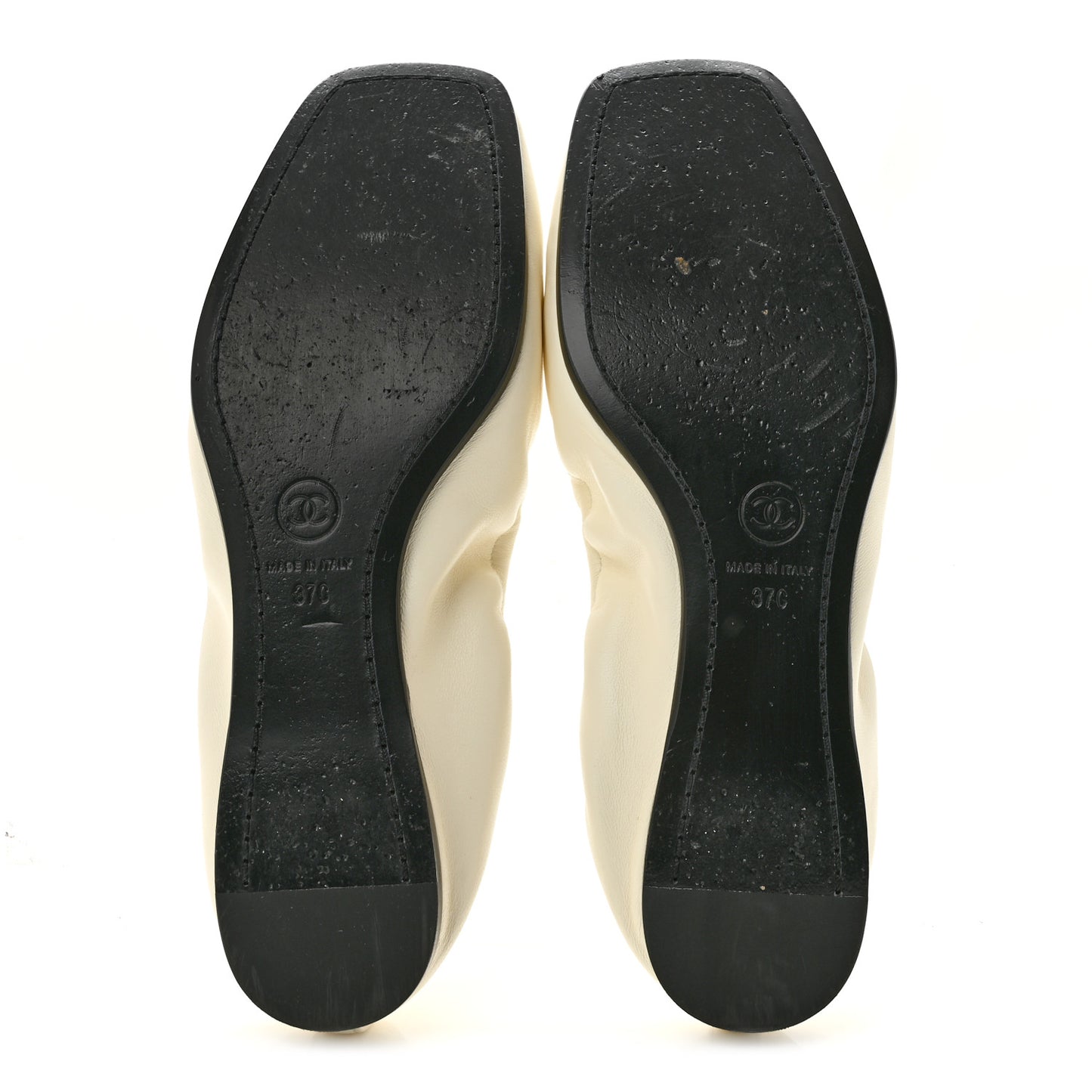 Lambskin CC Turnlock Ballerina Flats 37 Ivory Black