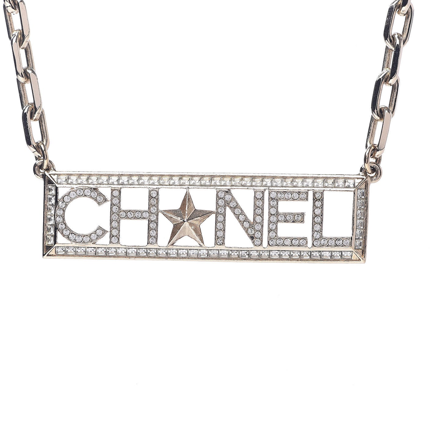 Crystal Chain Short Logo Necklace Gold
