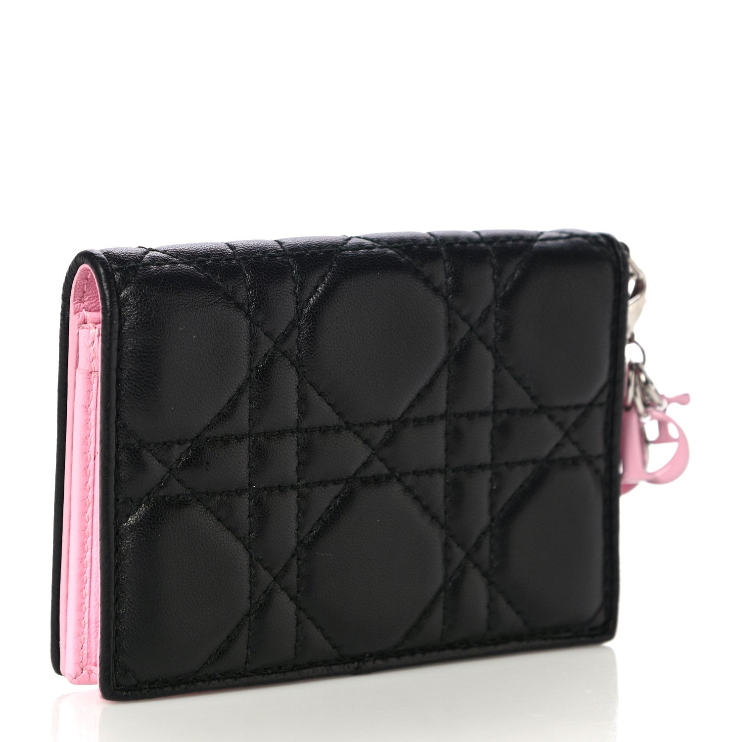 Christian Dior Lambskin Cannage Bi-Color Small Lady Dior Flap Card Holder Black Pink 3 of 10