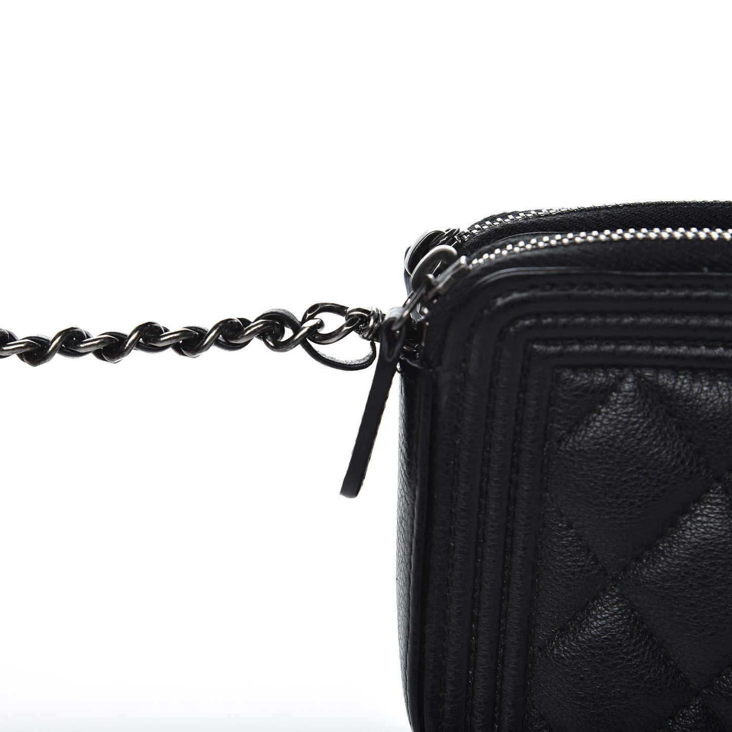 Calfskin Quilted Small Boy Clutch With Chain Black