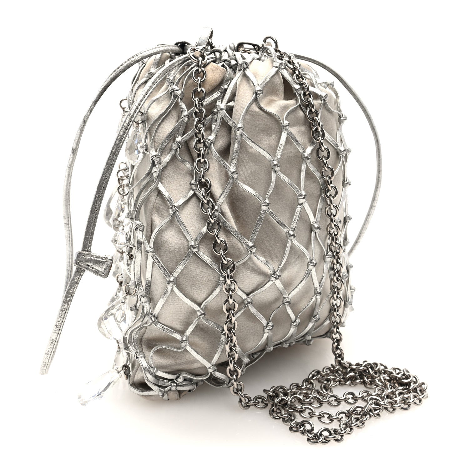 ［超希少］PRADA silver wallet chain 廃盤 即完売 Prada Satin Crystal Net Chain Bag Silver 1881410 – FASHIONPHILE