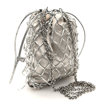 Prada Satin Crystal Net Chain Bag Silver 3 of 9