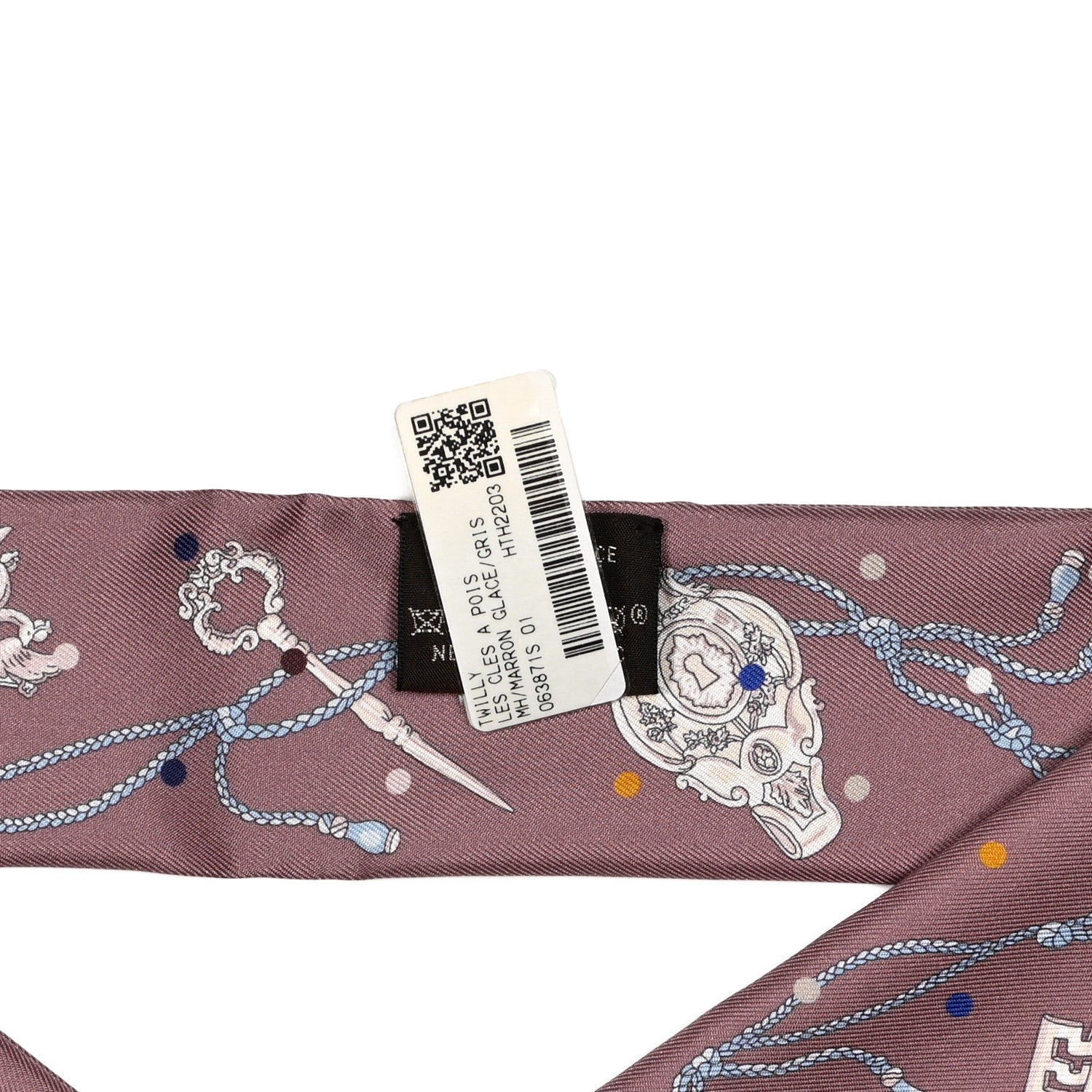 Hermes Silk Les Cles A Pois Twilly Marron Glace Gris 3 of 4