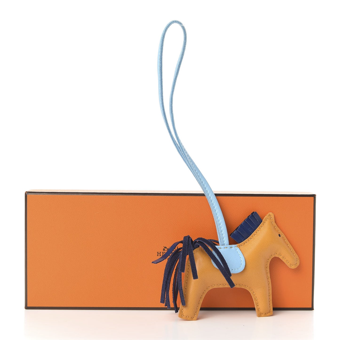Milo Lambskin Grigri Rodeo Horse Bag Charm PM Naturel Bouton D'Or Celeste Bleu Saphir