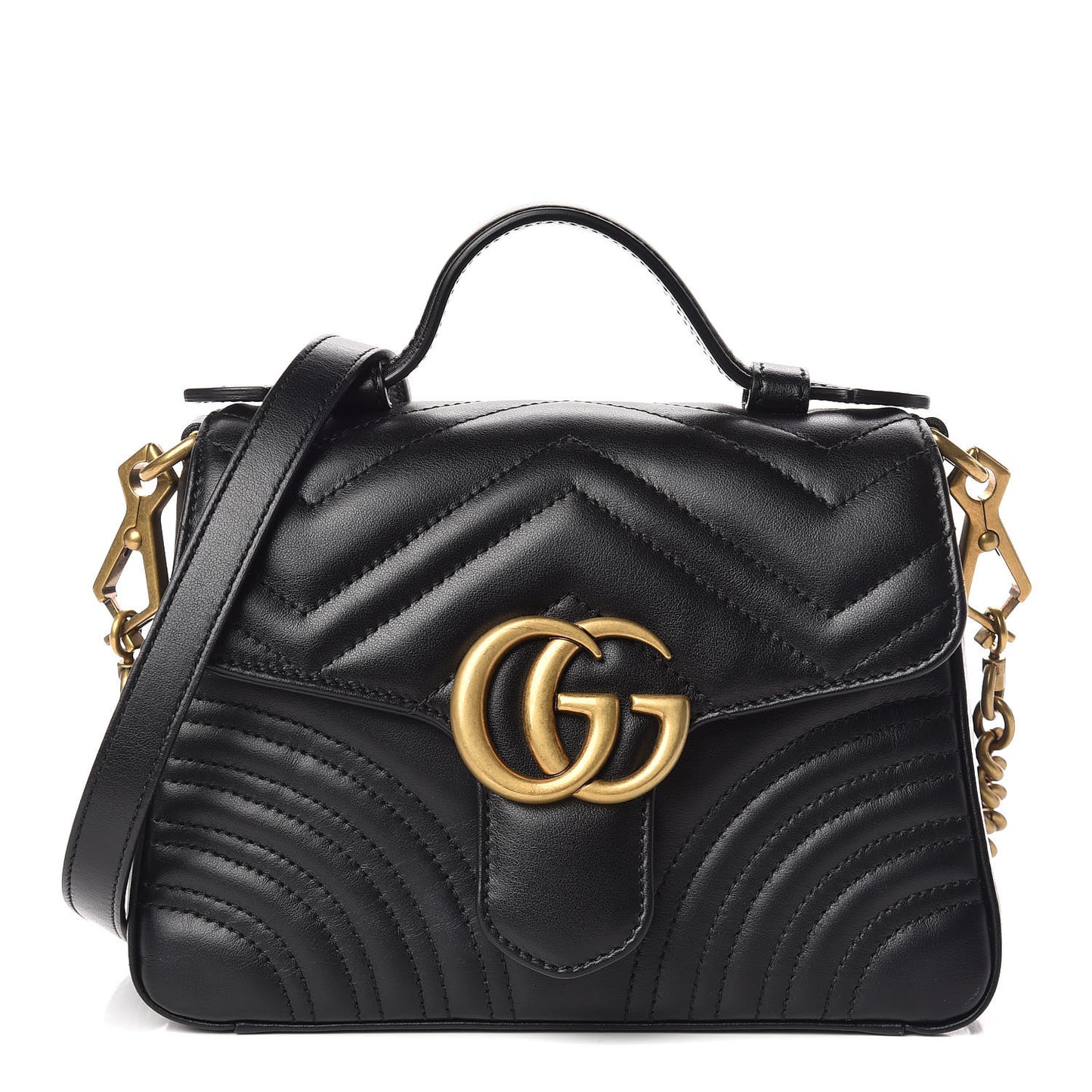 Calfskin Matelasse Mini GG Marmont Top Handle Shoulder Bag Black
