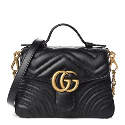 Gucci Calfskin Matelasse Mini GG Marmont Top Handle Shoulder Bag Black 1 of 10