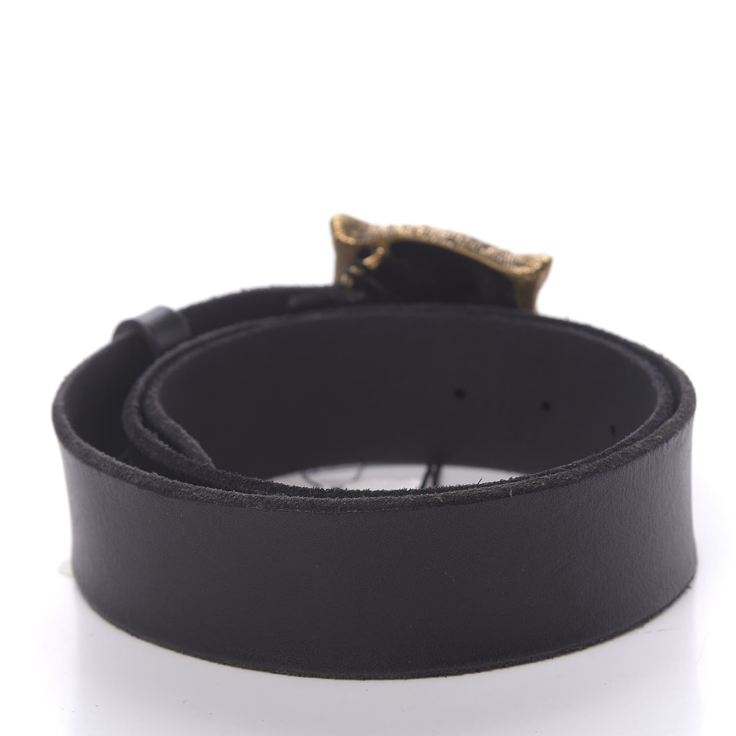 Gucci Calfskin Brass Feline Buckle Belt 80 32 Black 2 of 7