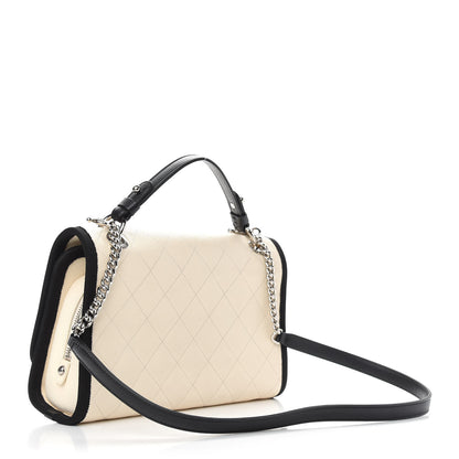 Chanel Caviar Grosgrain Quilted Top Handle CC Flap Beige Black 3 of 13