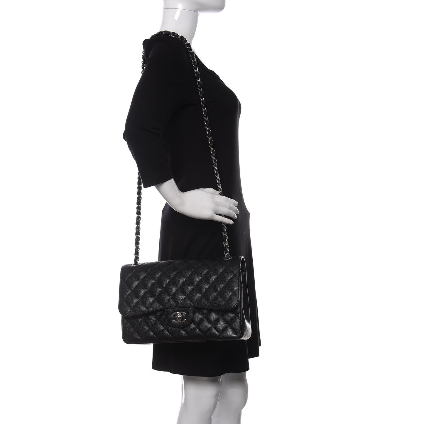 Caviar Quilted Jumbo Double Flap Black