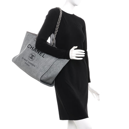 Chanel Woven Straw Raffia Large Deauville Tote Grey 3 of 9