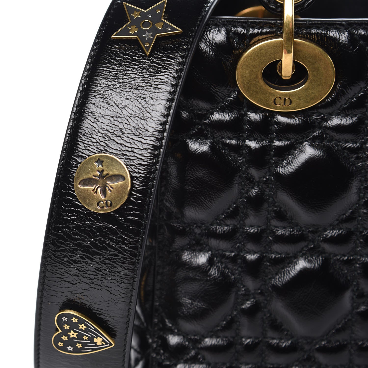 Christian Dior Crinkled Patent Cannage Small Lucky Badges My Lady Dior Black 10 of 11