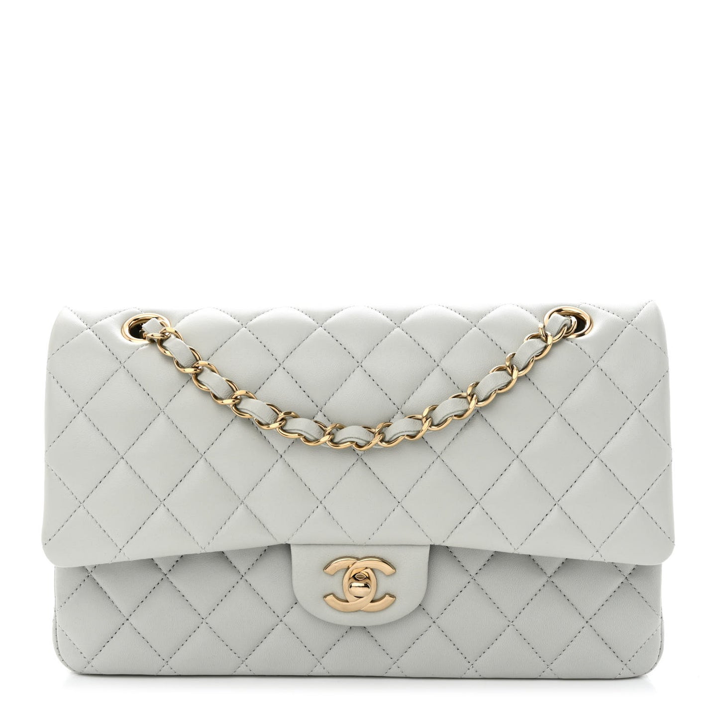 Lambskin Quilted Medium Double Flap Light Blue