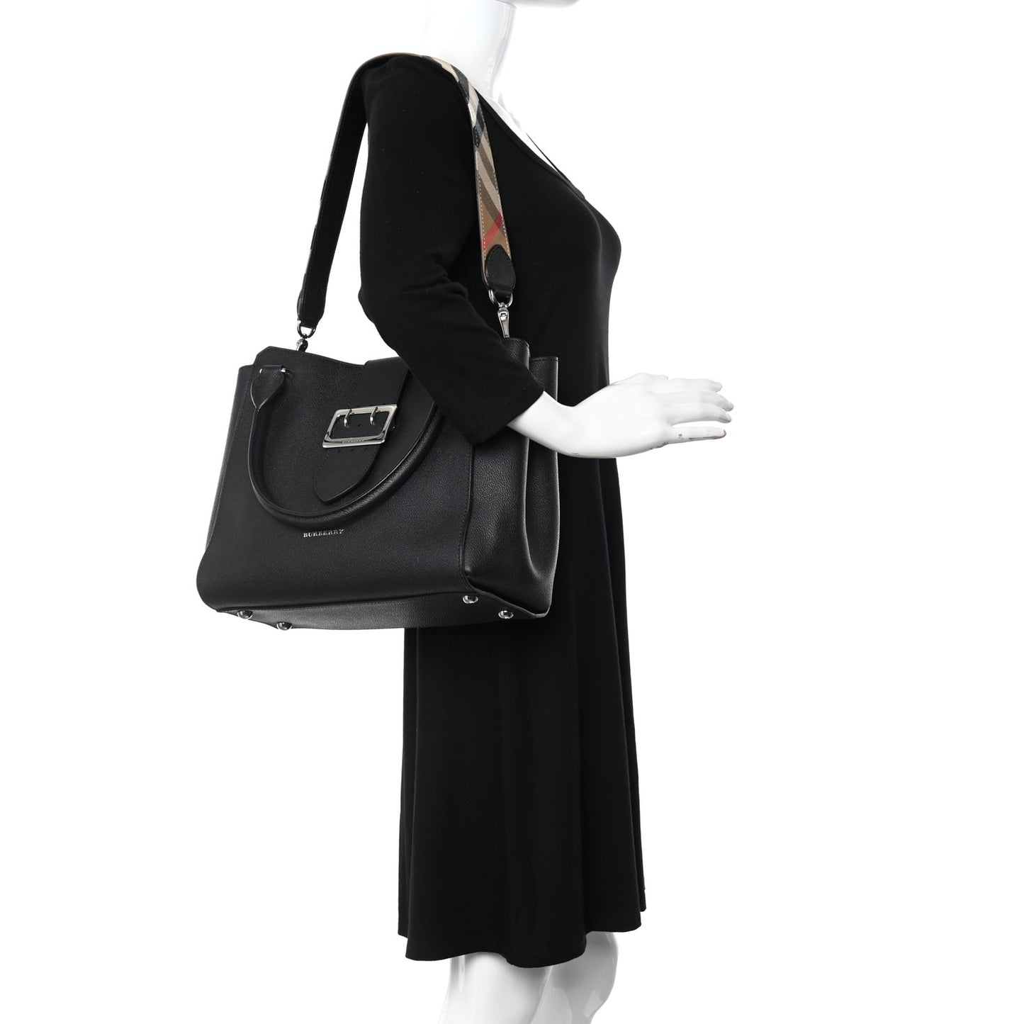 Soft Grain Calfskin Medium Buckle Tote Black