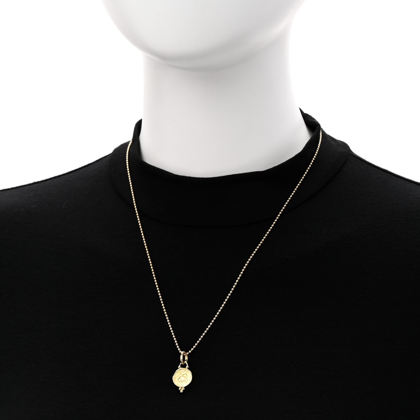18K Yellow Gold 10mm Angel Pendant Ball Chain Necklace