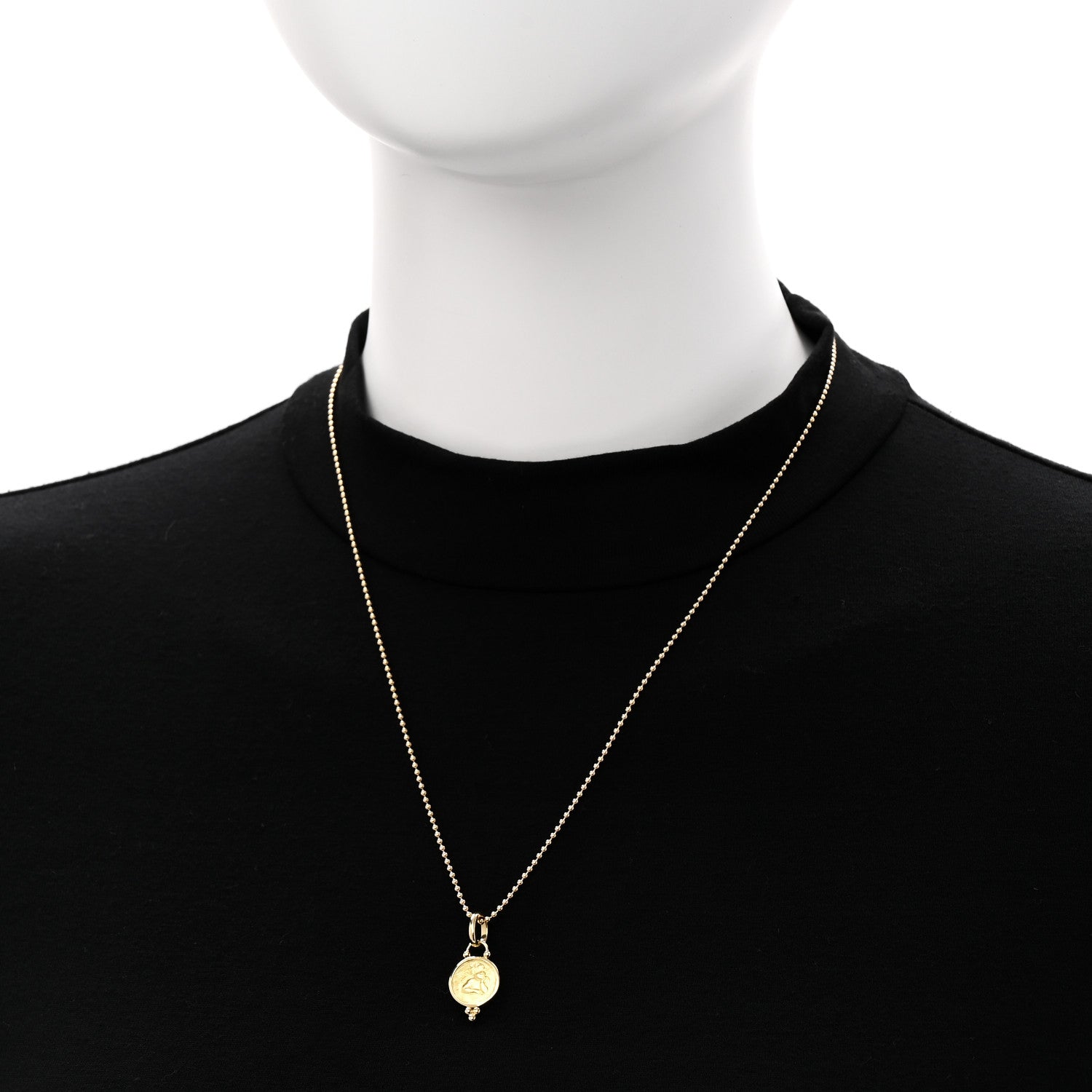 Temple St. Clair 18K Yellow Gold 10mm Angel Pendant Ball Chain Necklace 2 of 6