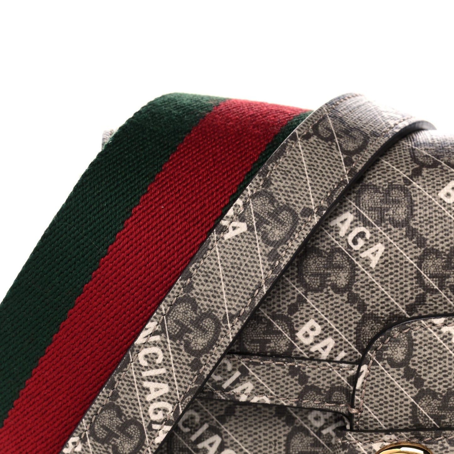 X BALENCIAGA GG Supreme Monogram Web Logo Print Mini Horsebit 1955 Shoulder Bag Beige Ebony
