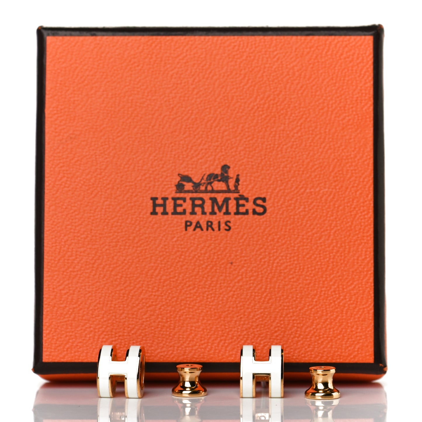 Gold Lacquered Mini Pop H Earrings White